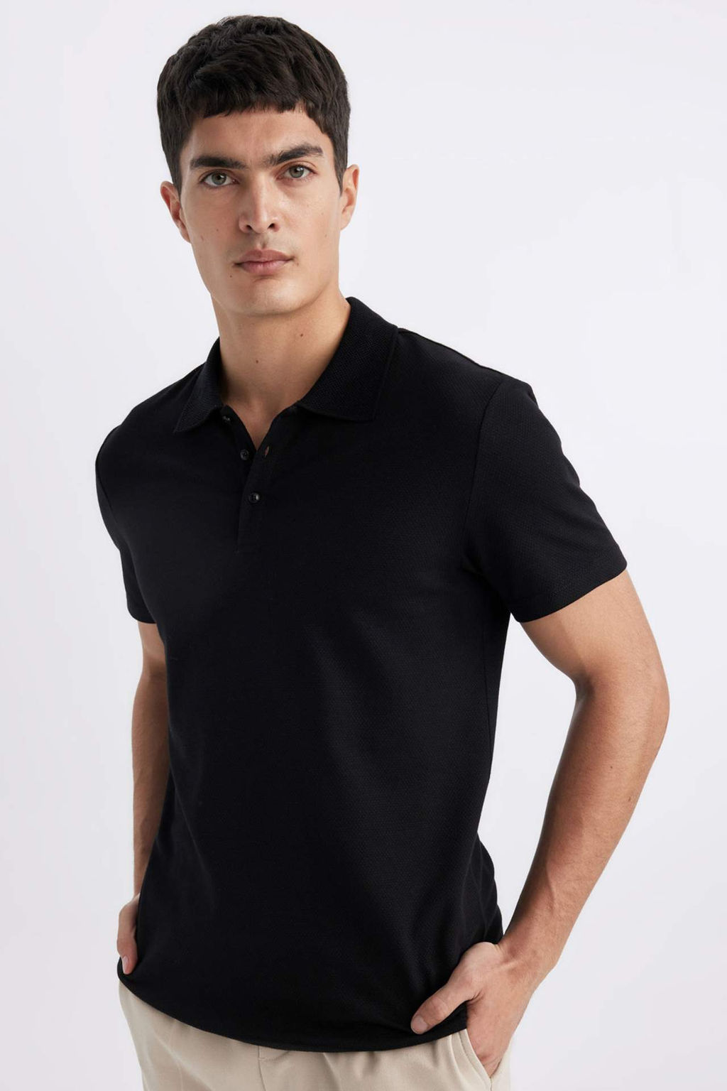 Slim Fit Dar Kesim K?sa Kollu Pamuklu Basic Duz Polo Tisort - Defacto фото 3