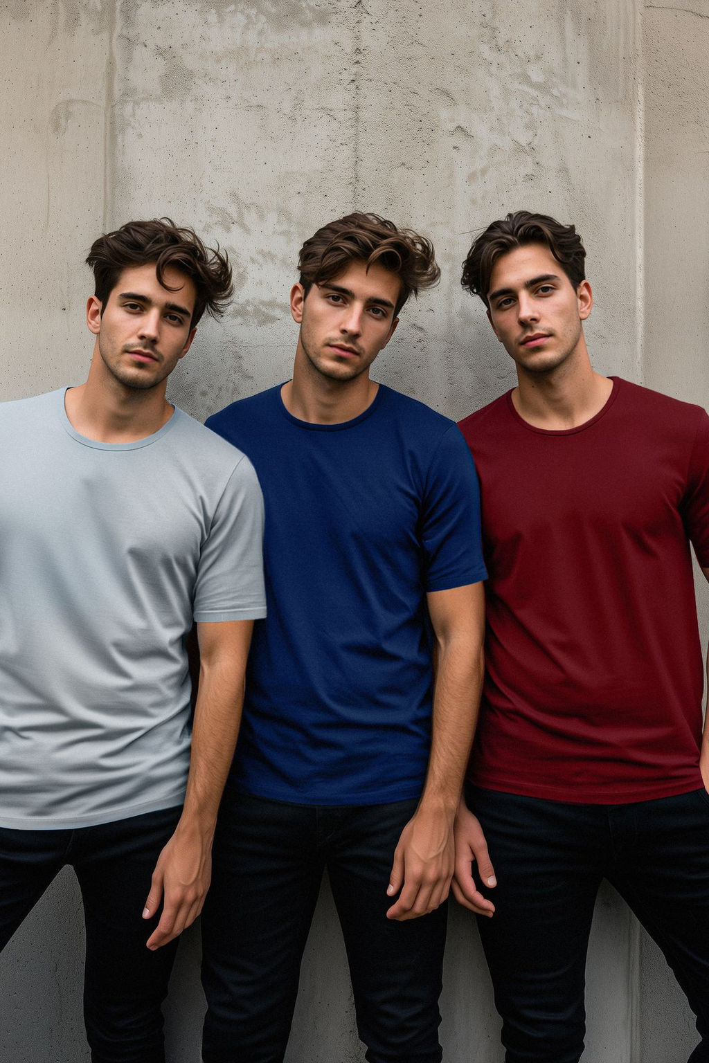 Bordo-Gri-Lacivert 3lu Paket Slim/Dar Kesim Basic %100 Pamuk Tok Kumas T-shirt TMNSS19BO0007