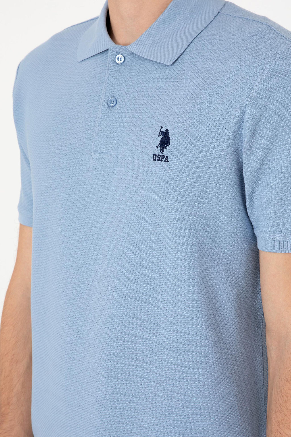 Erkek Regular Fit Polo Yaka Mavi Dokulu Ti__rt