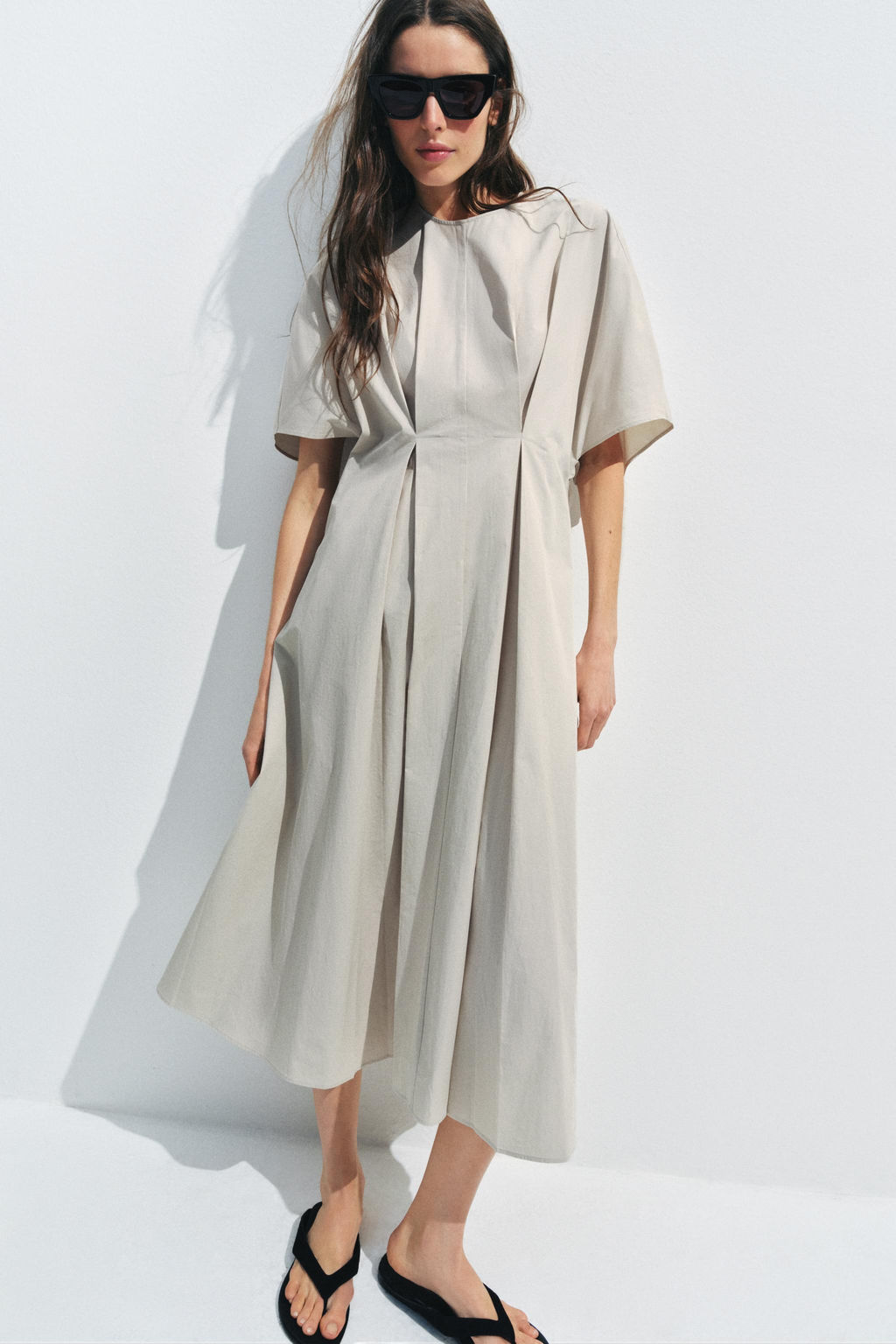 VESTIDO POPEL?N PLIEGUES ZW COLLECTION / Gris claro - Zara фото 2