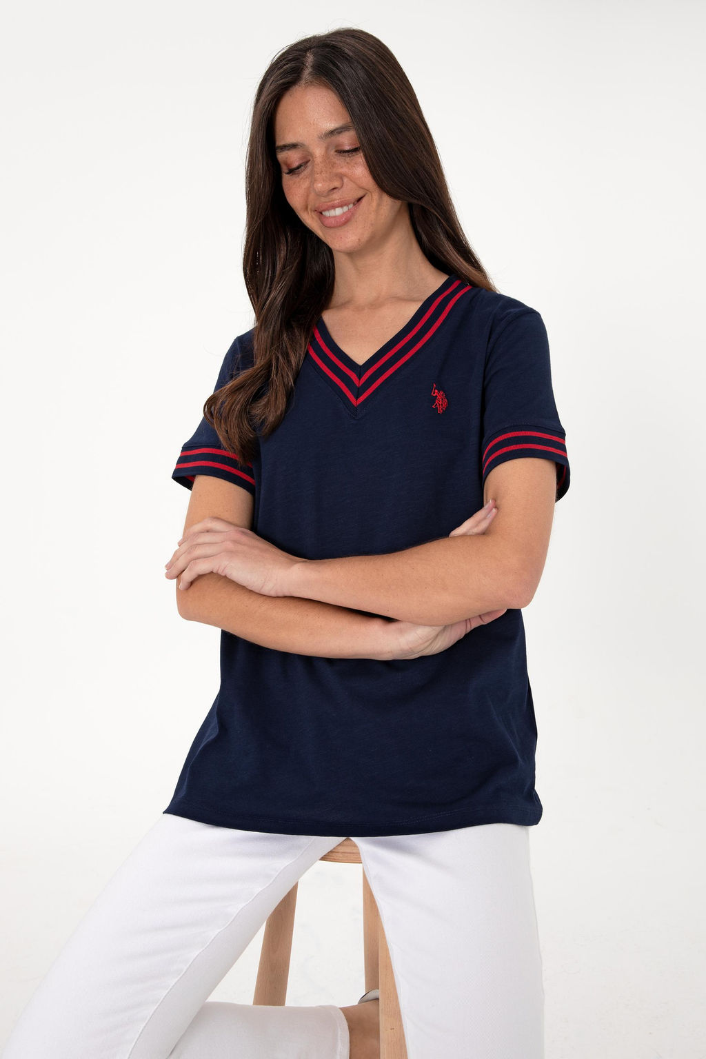 Kad_n Lacivert V Yaka Ti__rt Sepette S_rpriz _ndirim - U.s. polo assn фото 3