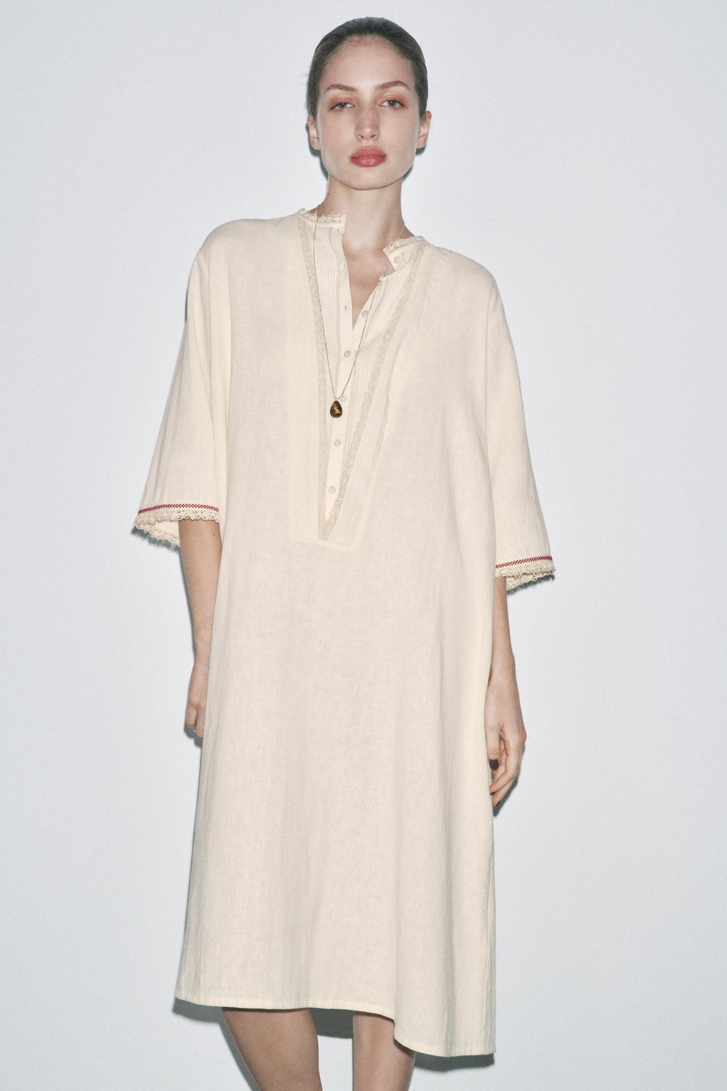 LIMITED EDITION CONTRAST LINEN BLEND KAFTAN - Zara фото 2