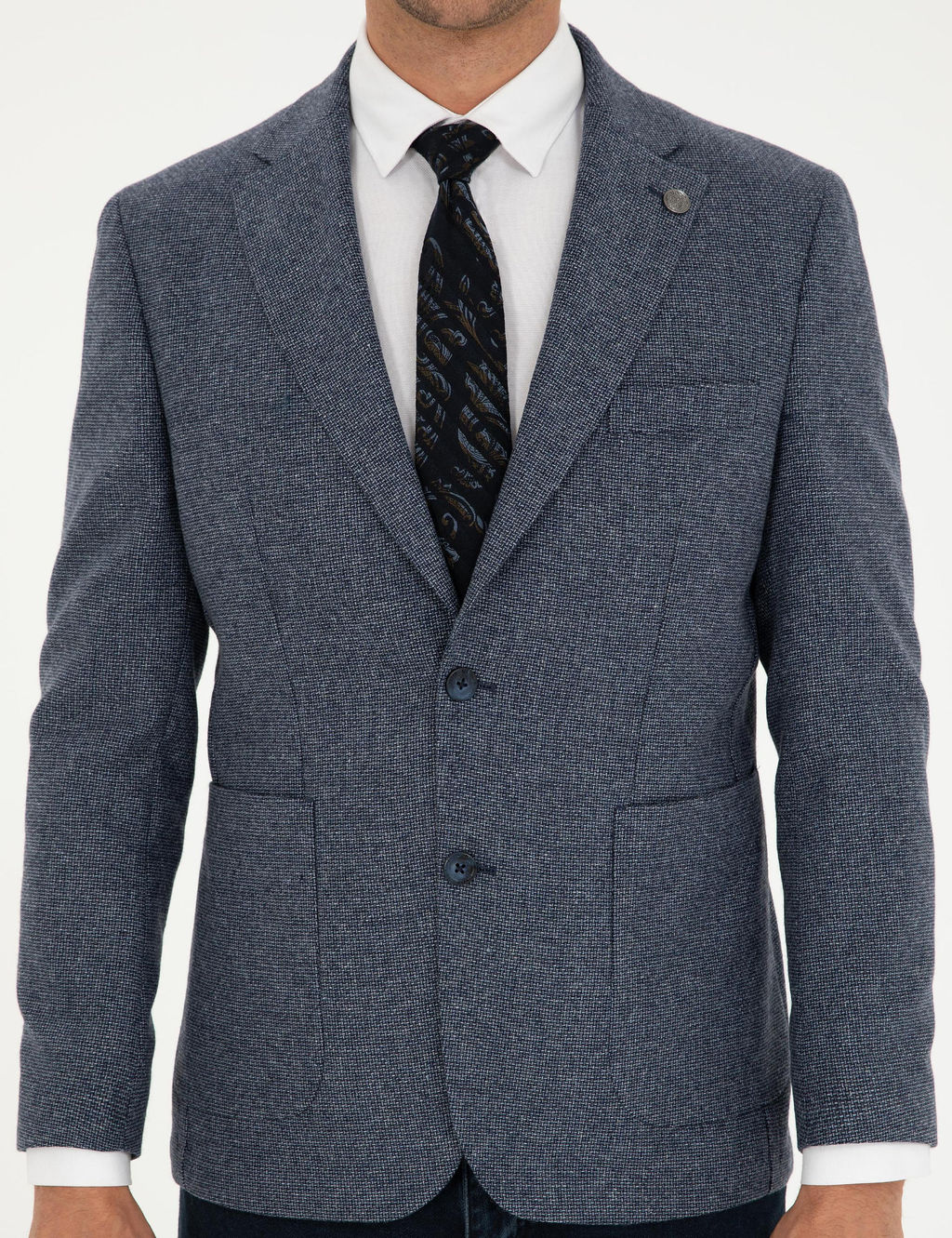 Lacivert Y_n Kar___ml_ Slim Fit Ceket