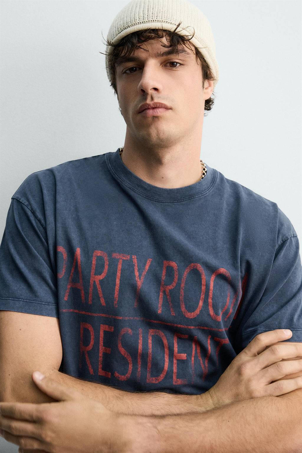 CAMISETA TEXTO EFECTO LAVADO / Azul