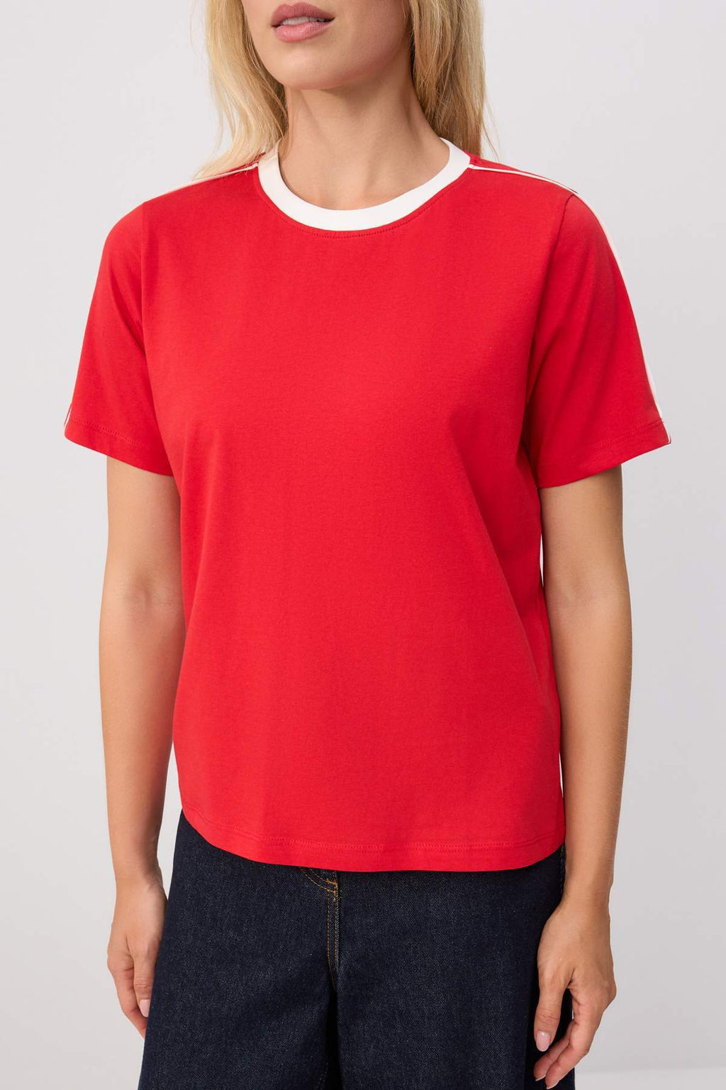K_rm_z_ Regular/Normal Kal_p Kontrast Detayl_ K_sa Kol %100 Pamuk _rme T-shirt TWOSS26TS00322 - Trendyolmilla фото 4
