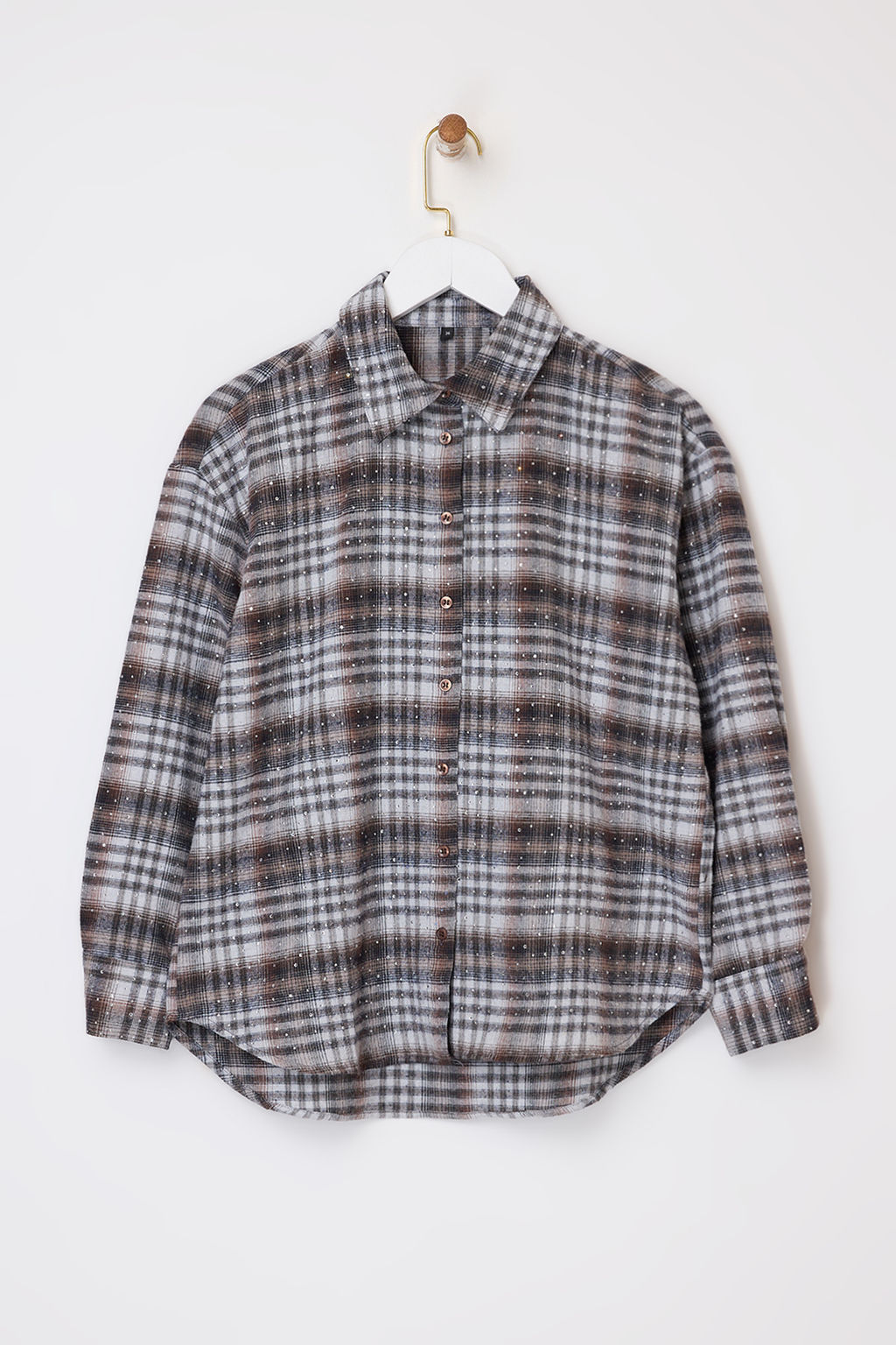 Kahverengi-Cok Renkli Ekoseli Tas Bask?l? Genis Kal?p Gomlek TWOSS26GO00029 - Trendyolmilla фото 7