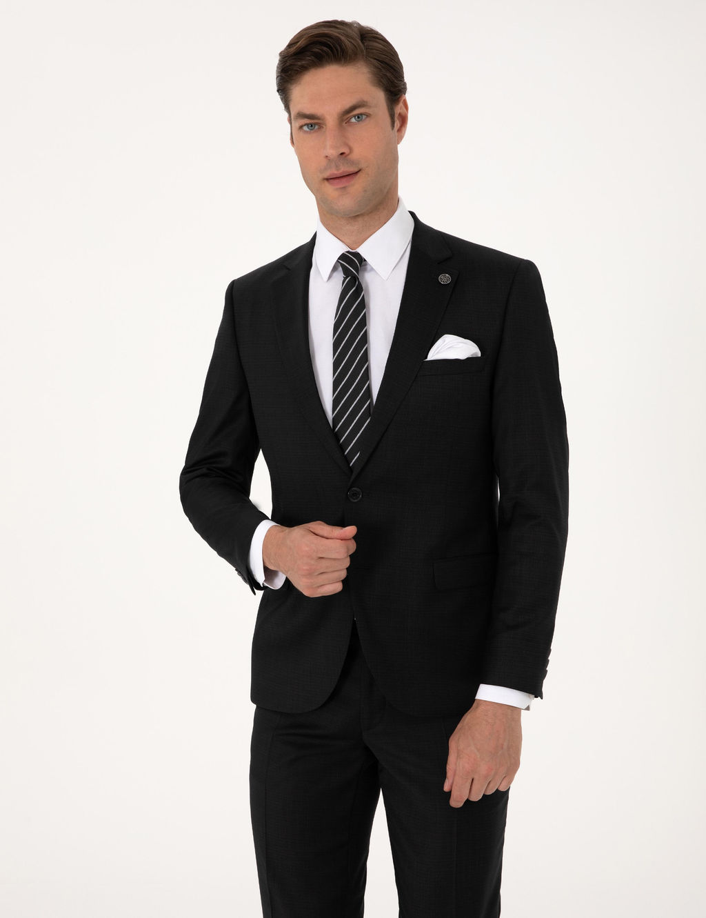 Siyah Ex. Slim Fit Y_n Kar___ml_ Tak_m Elbise