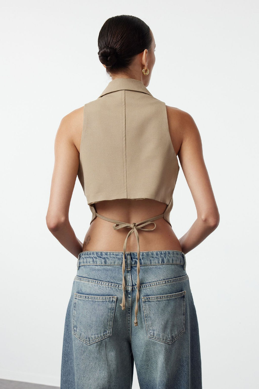 TRENDYOLMILLA Vizon Fitted Dugme Detayl? Crop Dokuma Yelek TWOAW25YE00069  фото 10
