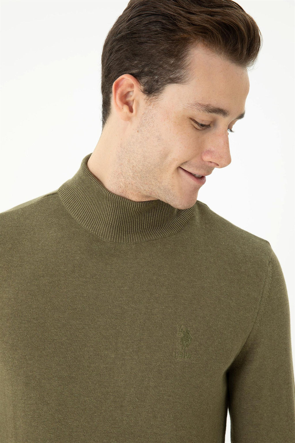 U. S. Polo Assn Мужской базовый свитер хаки меланжевого цвета - U.s. polo assn фото 2