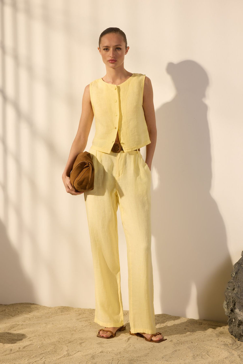 Gul Kurusu %100 Keten Pileli Yuksek Bel Wide Leg Pantolon TWOSS24JE00245 - Trendyolmilla фото 15