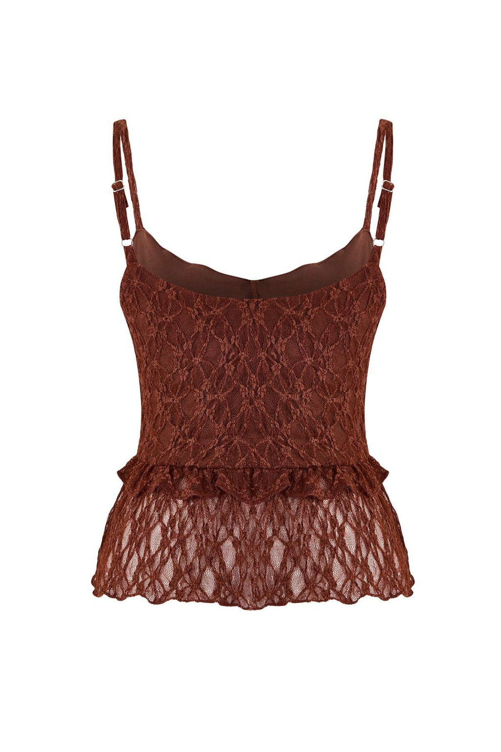 Kahverengi Fitted/Vucuda Oturan V Yaka Kolsuz Volanl?/F?rf?rl? Dantel Orme Bluz TWOSS26BZ00032 - Trendyolmilla фото 6