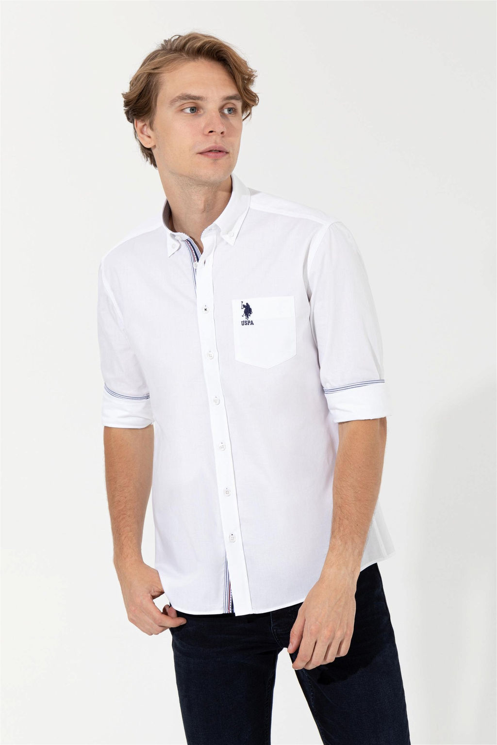 Мужская белая рубашка с длинным рукавом - U.s. polo assn фото 3