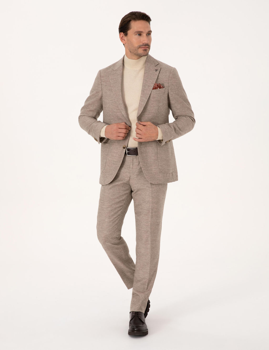 Bej Slim Fit Y_n Ka_mir Kar___ml_ Mikro Desenli Ceket - Cacharel фото 4