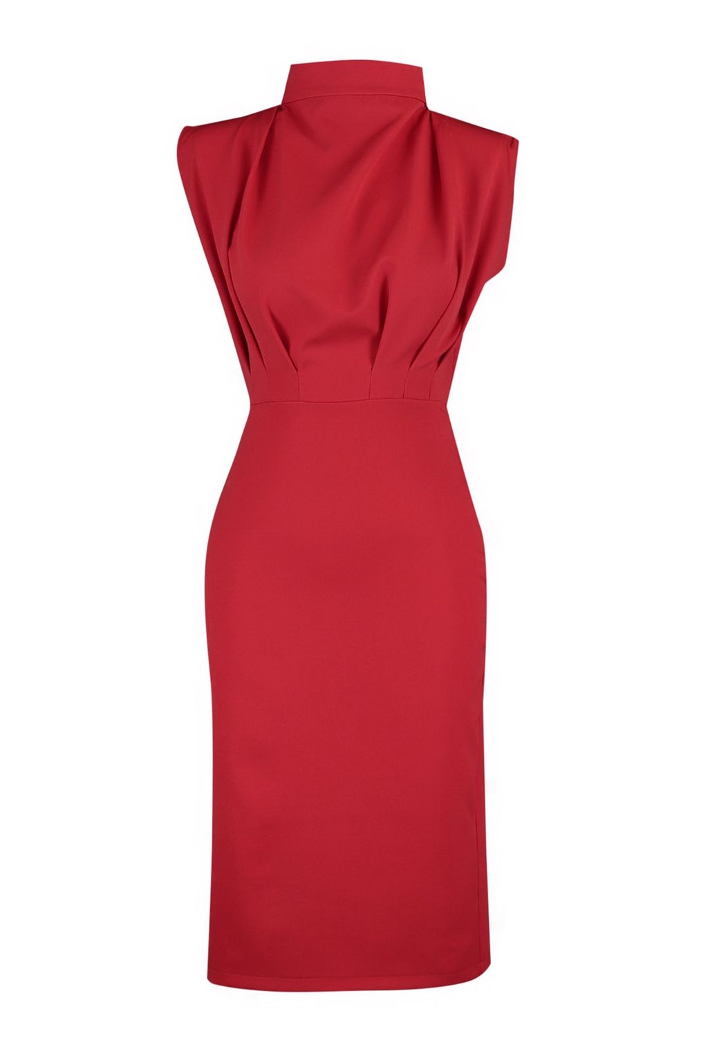 TRENDYOLMILLA Bordo Vucuda Oturan Dik Yaka Midi Kalem Etek Dokuma Elbise TWOAW20EL0311  фото 25