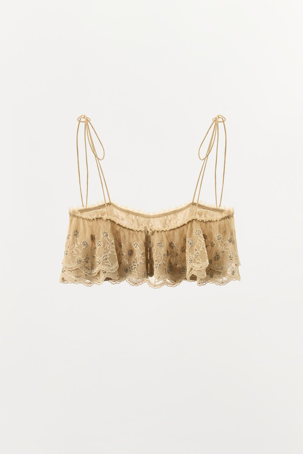EMBROIDERED RUFFLE STRAP TOP - Zara фото 6