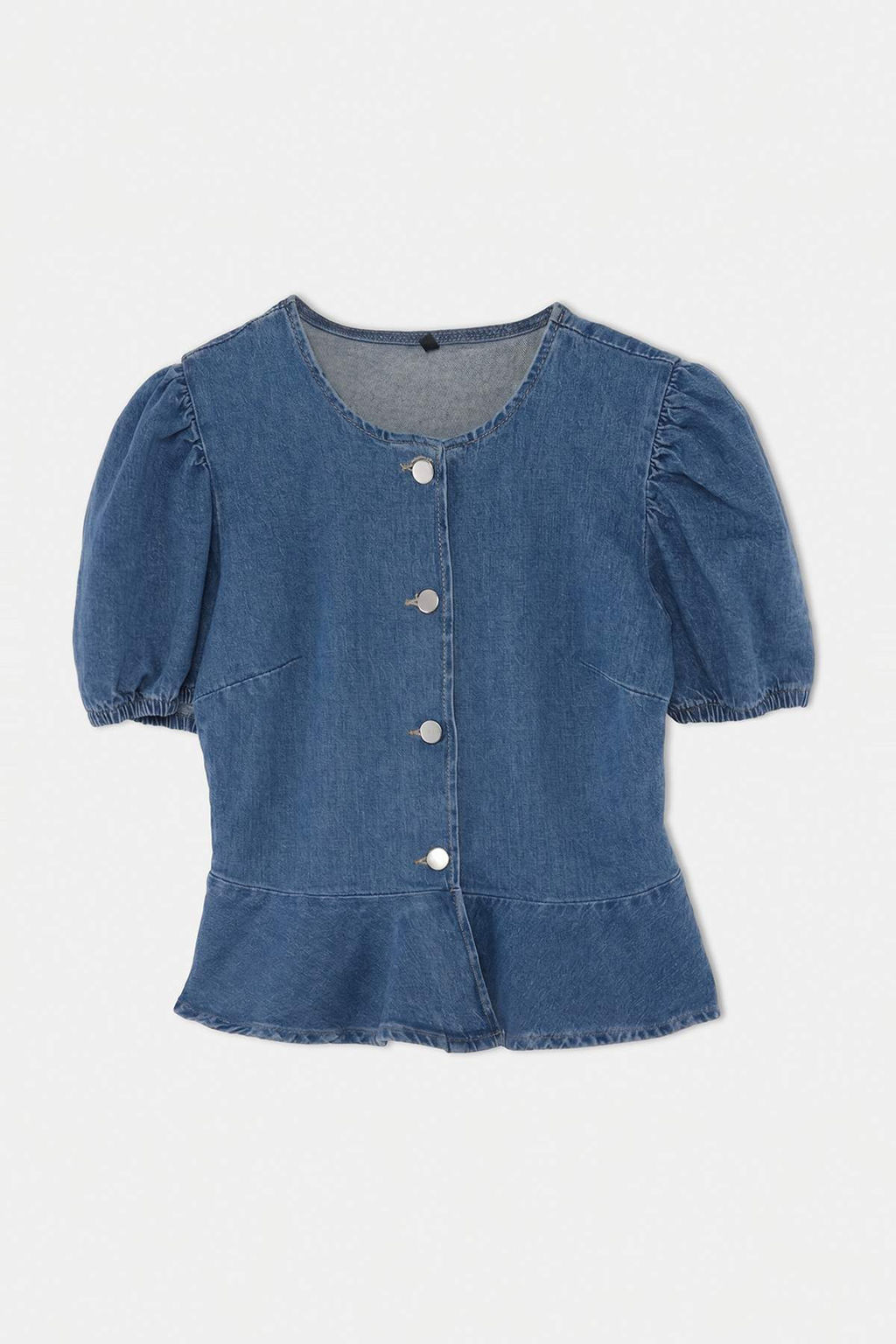 Mavi Balon Kollu D__me Detayl_ Peplum Denim Bluz TWOAW27BZ00037 - Trendyolmilla фото 7