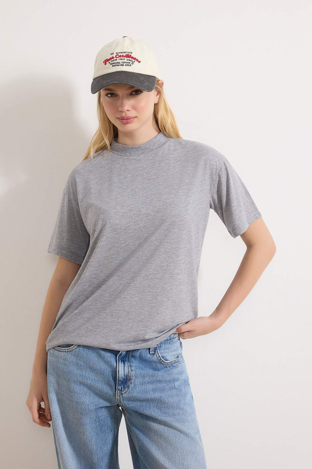 Lacivert-Gri Melanj 2li Paket %100 Pamuk Basic Dik Yaka Orme T-Shirt TWOSS20TS1500