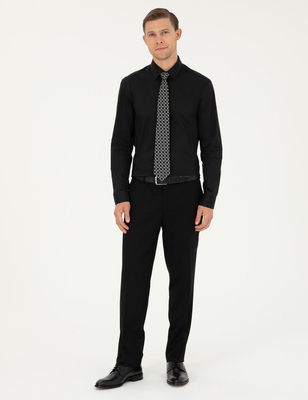 Siyah Slim Fit Pamuk Kar___ml_ Klasik G_mlek