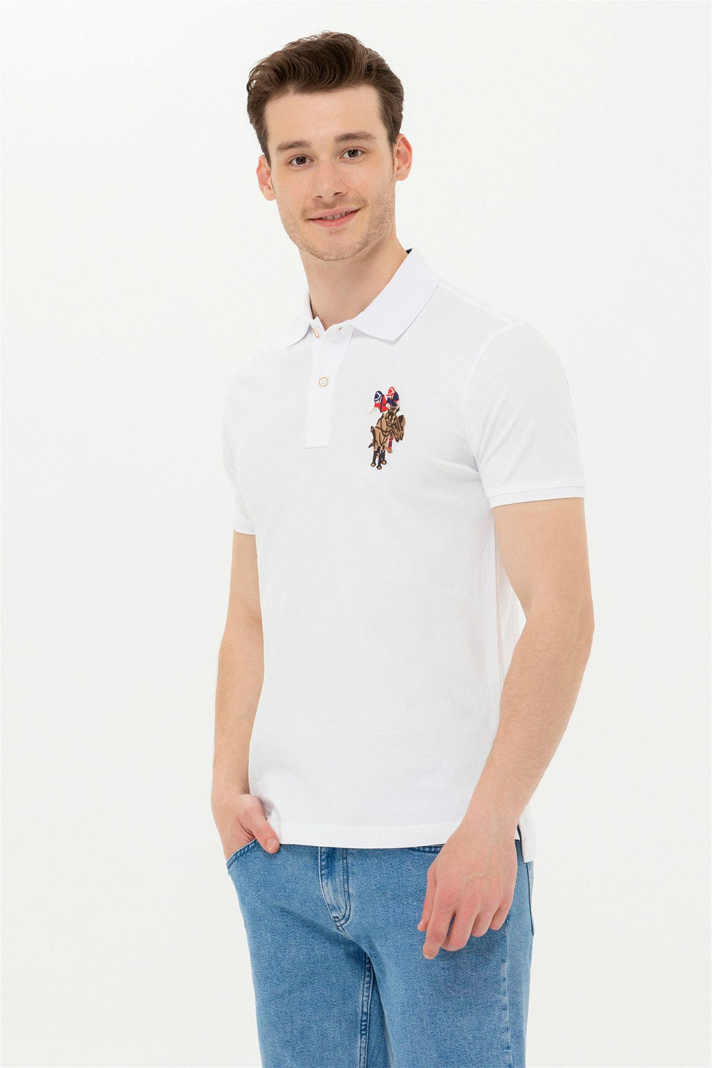 U. S. Polo Assn Мужская белая базовая футболка с воротником-поло - U.s. polo assn фото 2