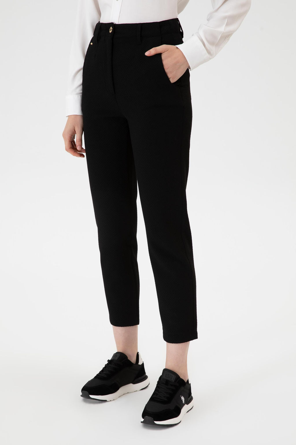 Kad_n Siyah Carrot High Waist Fit Kanvas Pantolon