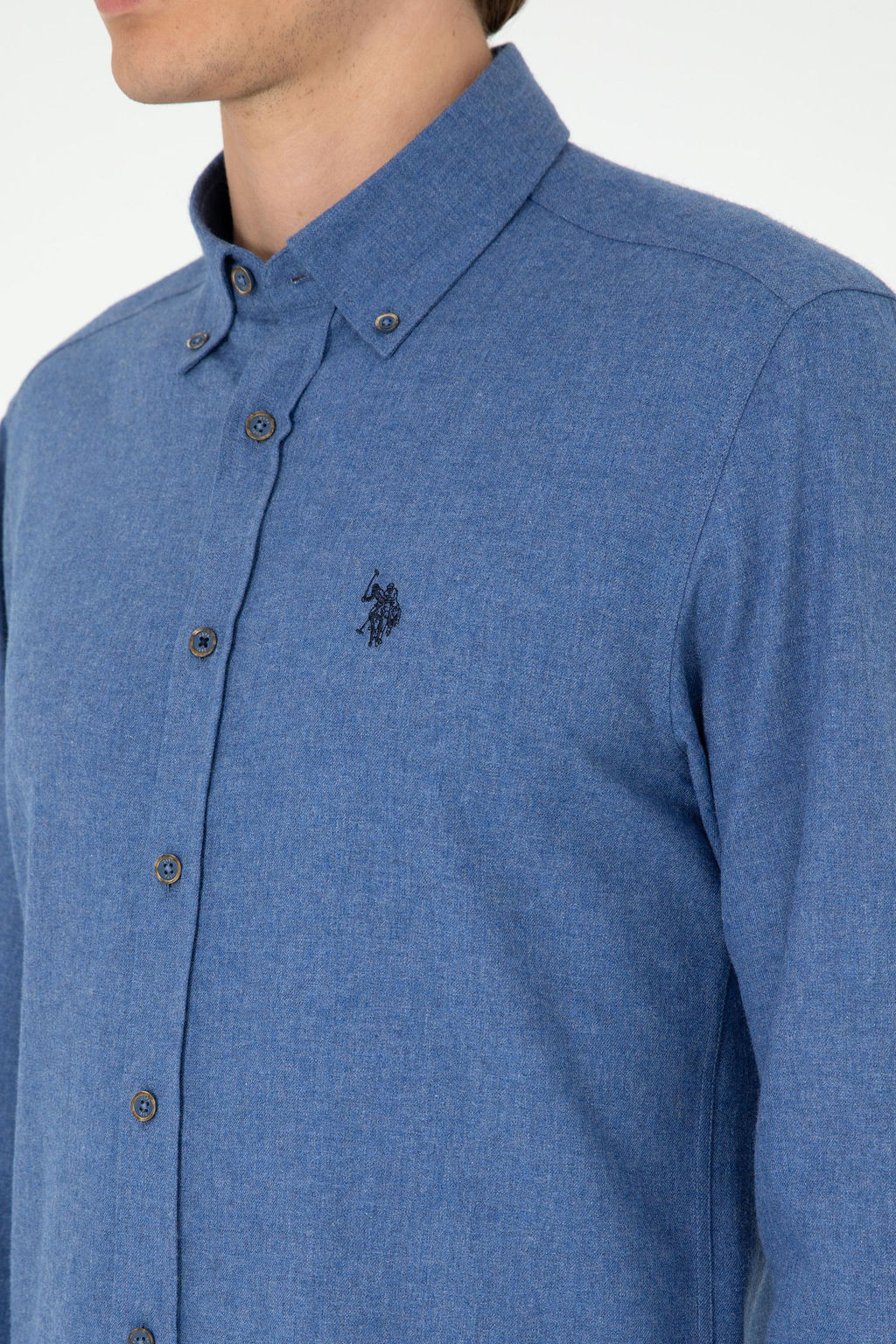 Мужская базовая рубашка цвета индиго с длинным рукавом - U.s. polo assn фото 7