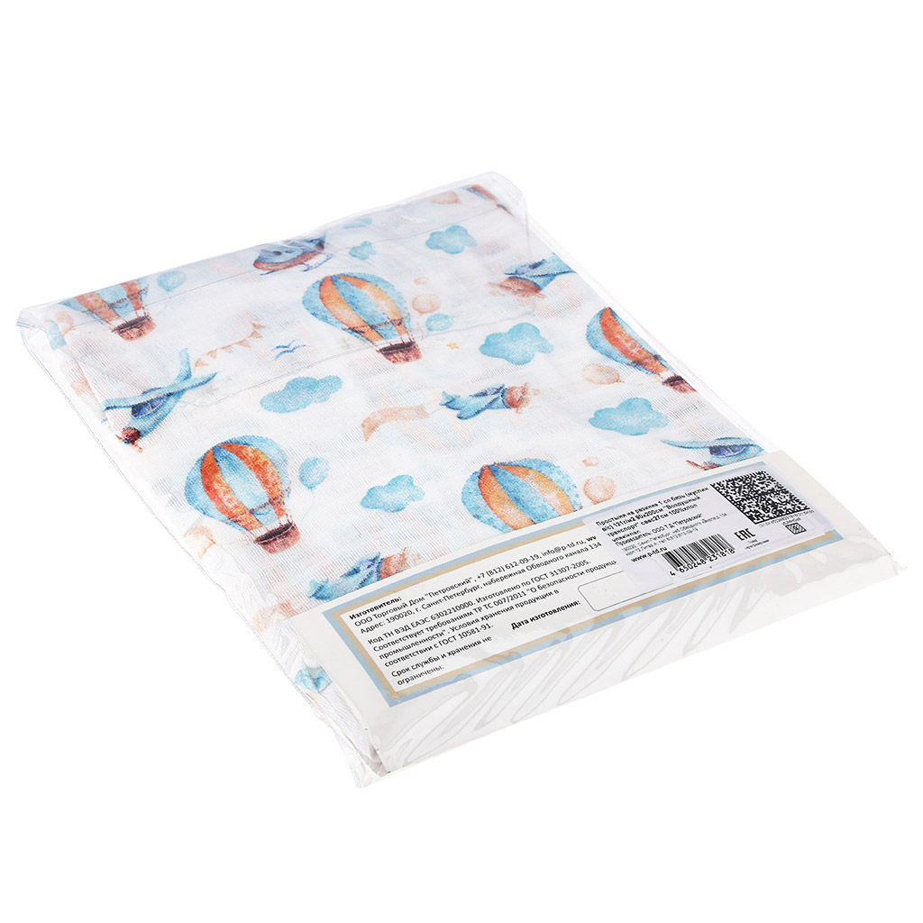 Простыня на резинке односпальная Воздушный транспорт 90х200см, свесы 27см, муслин в/с, хлопок 100%, упаковка классическая ПВХ 28х41см, Домашняя мода (Россия) фото 3
