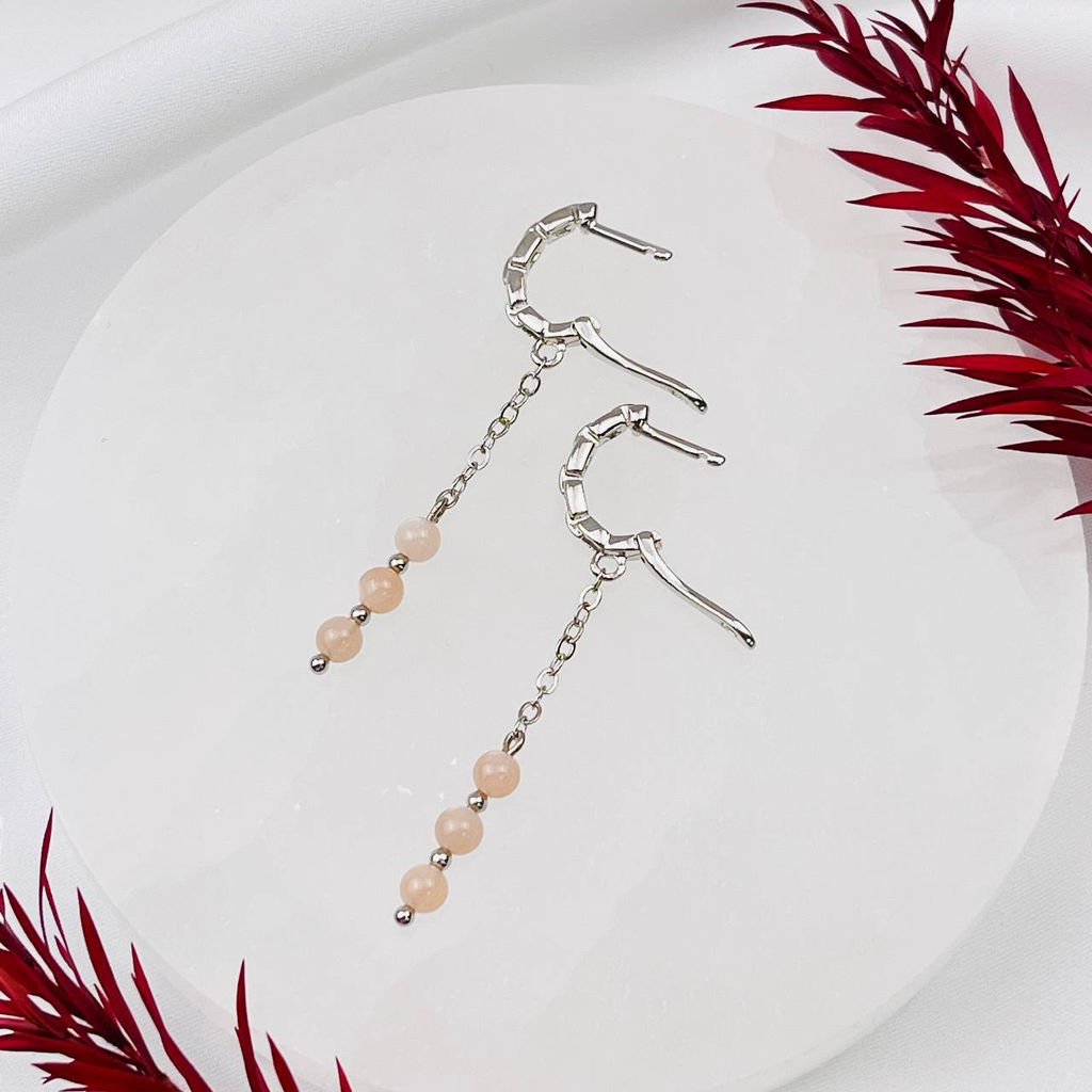 Серьги на цепочке с Лунным камнем