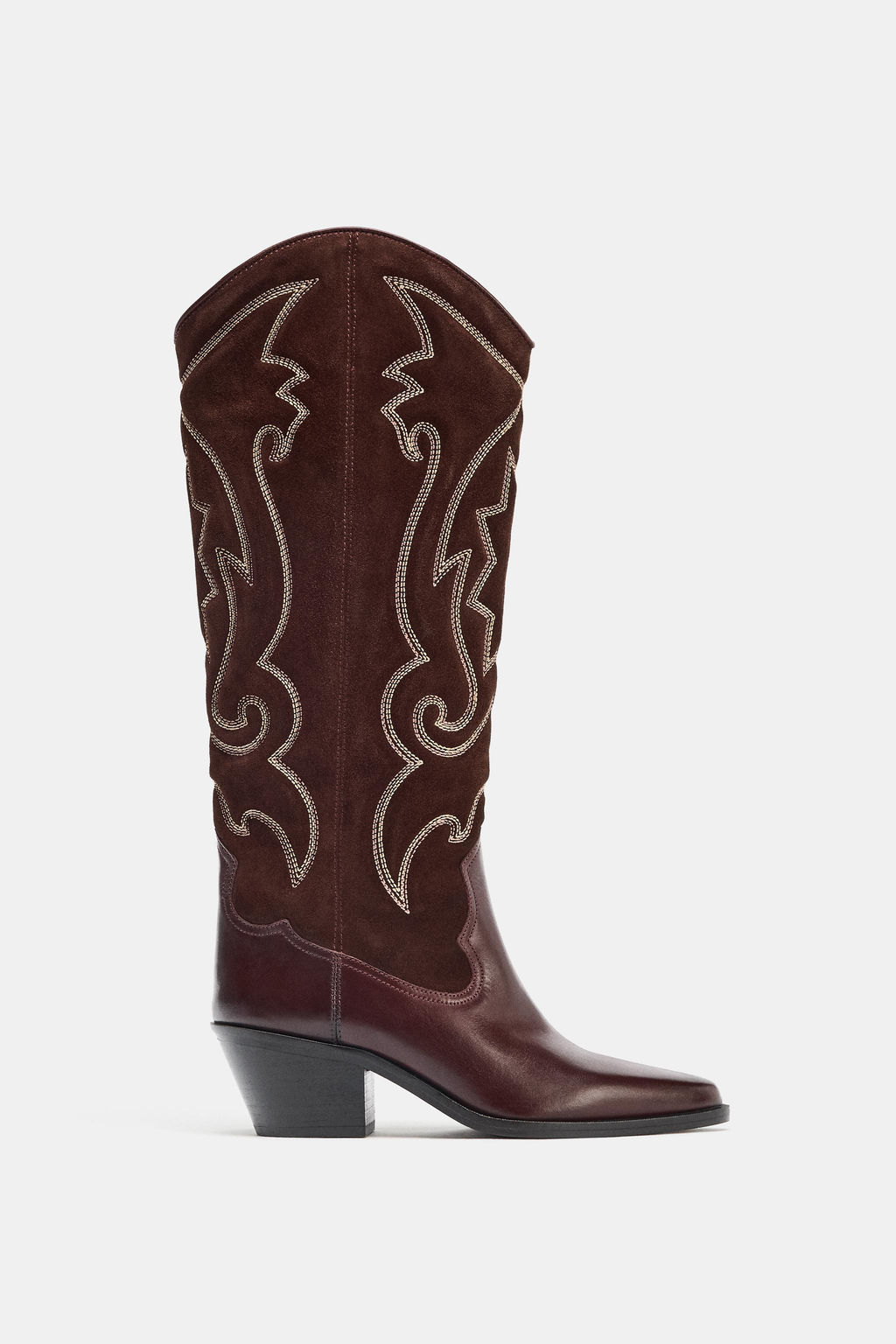 EMBROIDERED LEATHER COWBOY KNEE-HIGH BOOTS