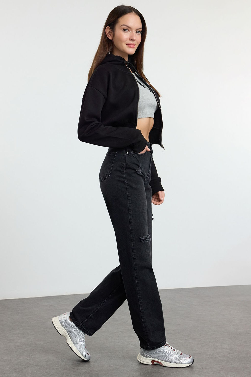 TRENDYOLMILLA Mavi Y?rt?kl? Yuksek Bel Uzun Straight Jeans TWOAW24JE00033  фото 16