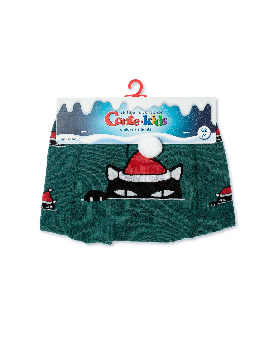 CONTE-KIDS Новогодние колготки с помпоном Xmas cat т.бирюзовый - Conte elegant фото 3