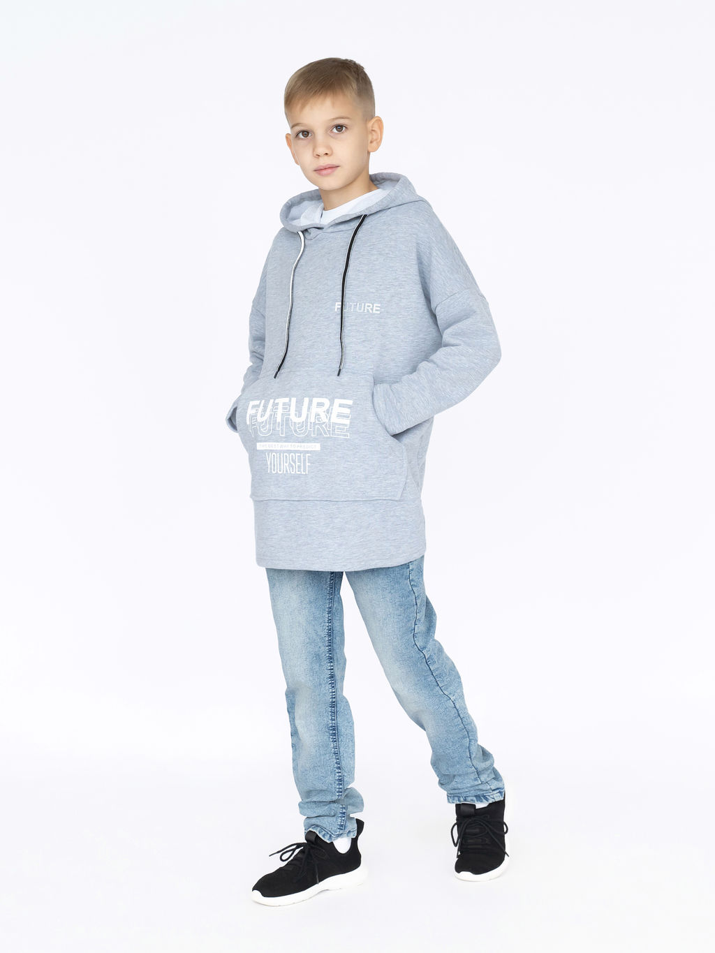 Толстовка детская с капюшоном серая Future