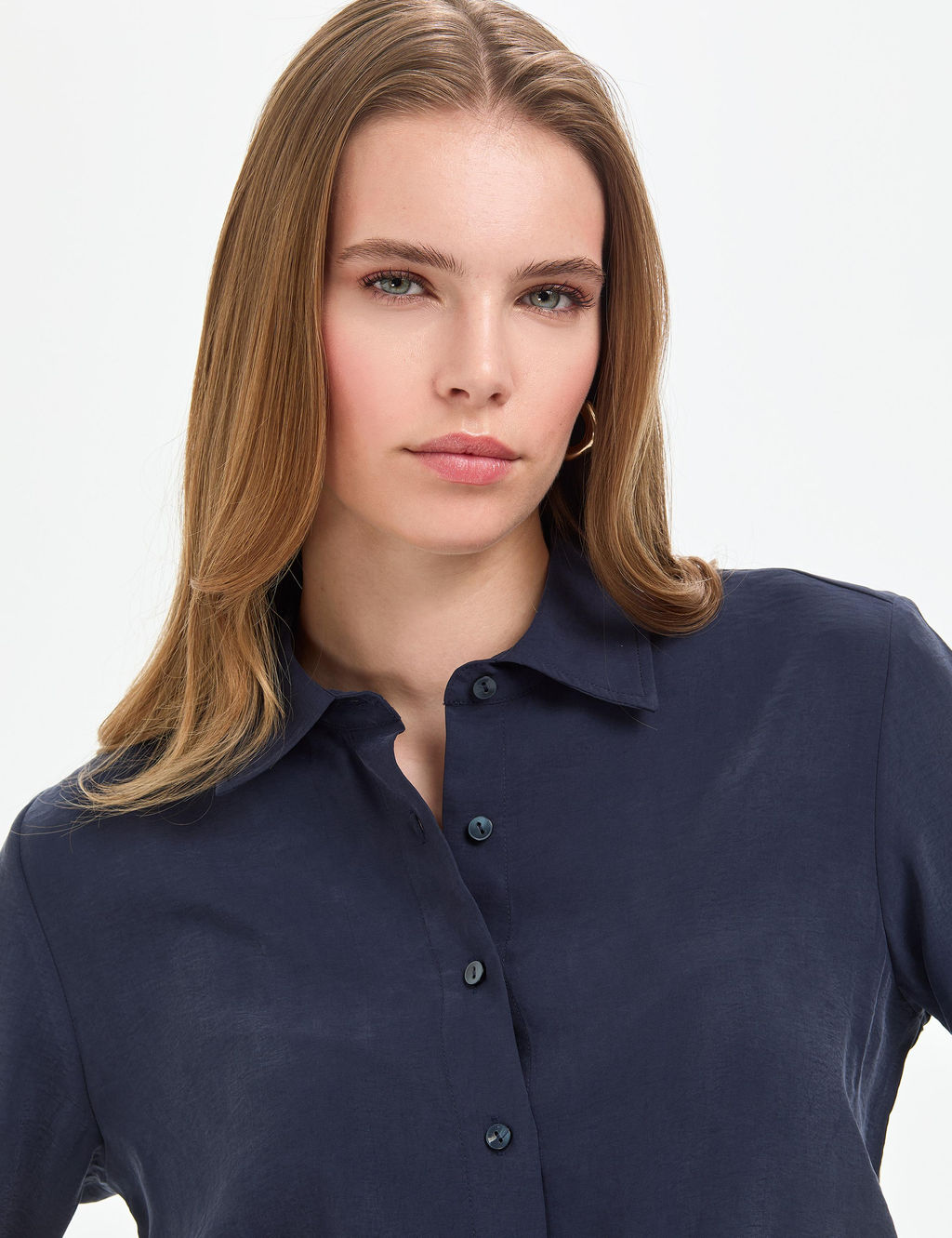 A__k Lacivert Comfort Fit Uzun Kollu G_mlek