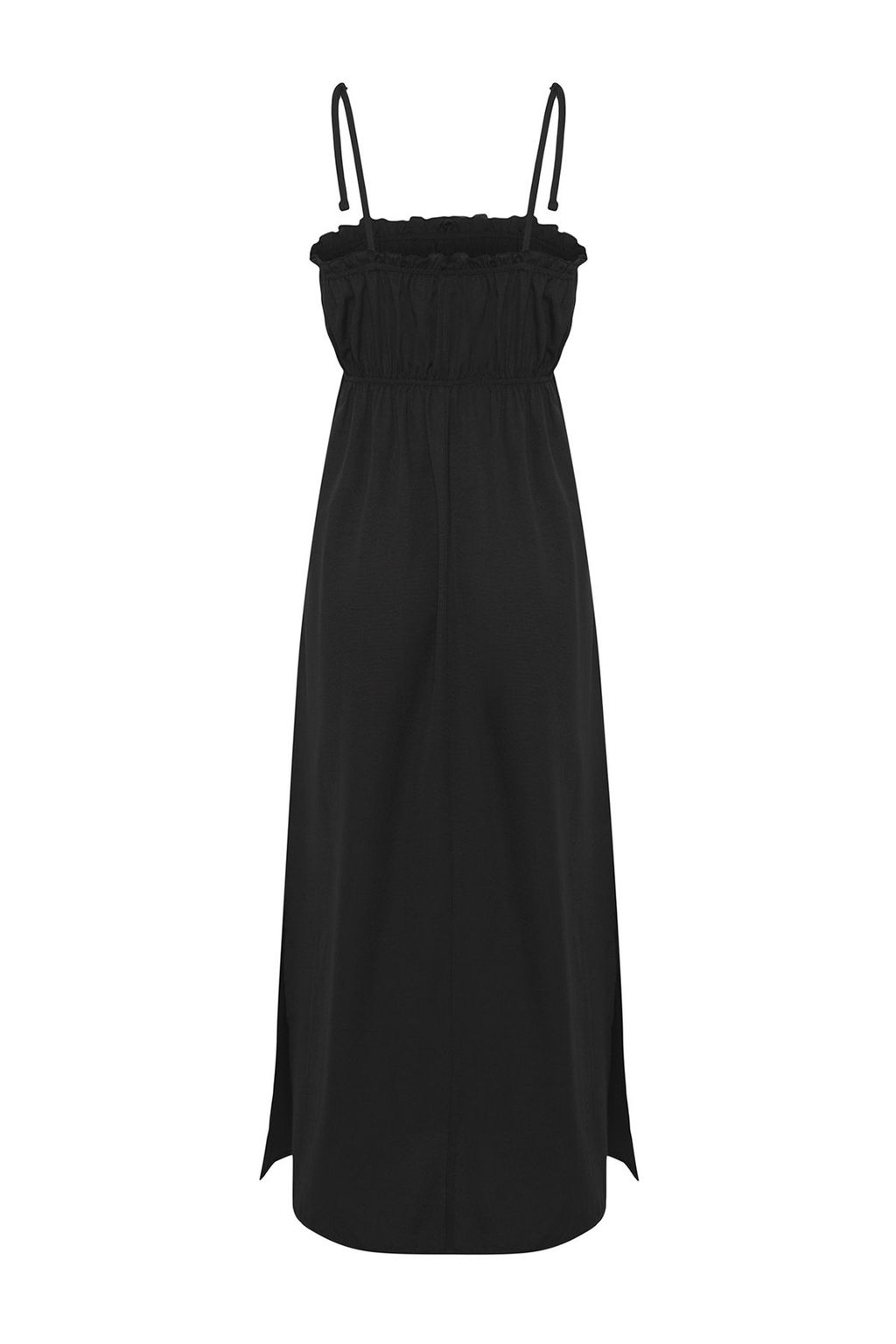 Siyah Dokuma Buzgulu Maxi Plaj Elbise TBESS25EL00029