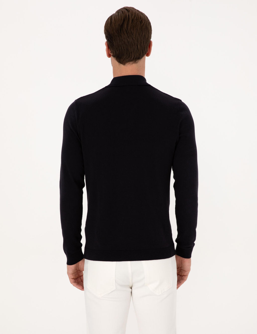 Lacivert Regular Fit Pamuk Kar___ml_ Fermuarl_ Polo Yaka Basic Triko Kazak