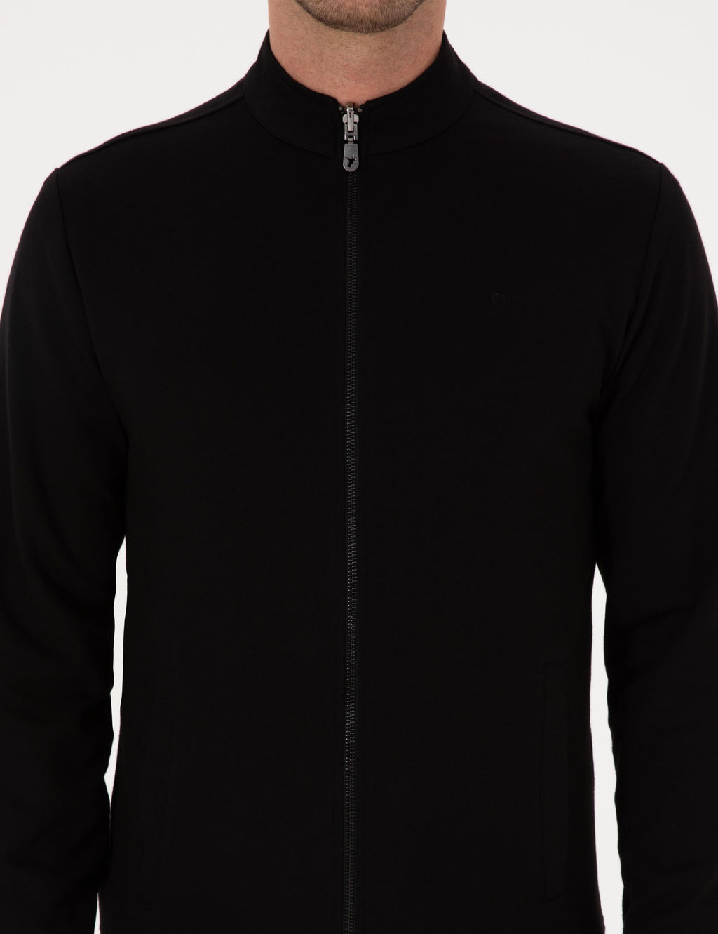 Siyah Regular Fit Pamuk Kar___ml_ Tam Fermuarl_ Sweatshirt