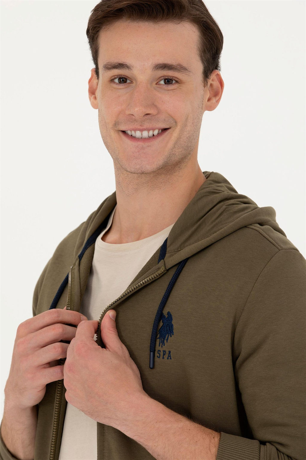 Свитшот мужской U. S. Polo Assn цвета хаки из хлопка - U.s. polo assn фото 2