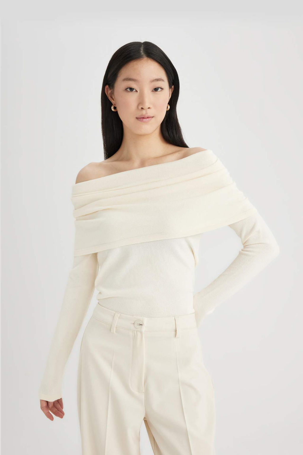 Fitted Ac?k Omuz Triko K?rm?z? Kazak - Defacto фото 4