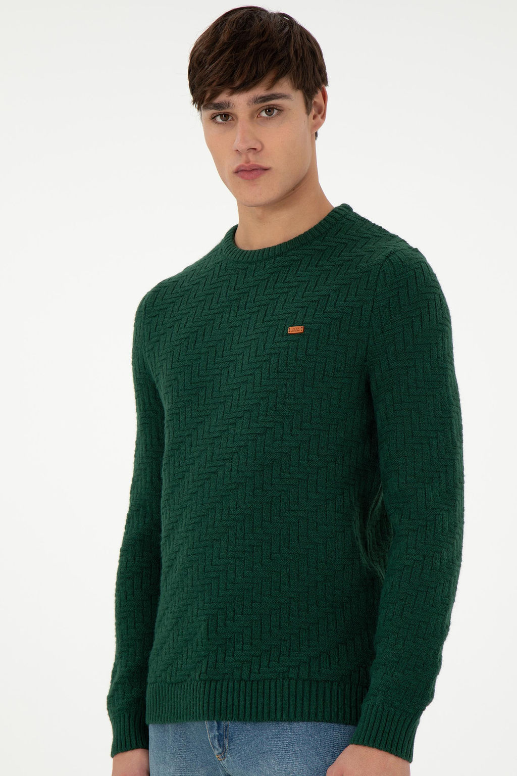 Erkek Slim Fit Bisiklet Yaka Koyu Ye_il Kazak - U.s. polo assn фото 3