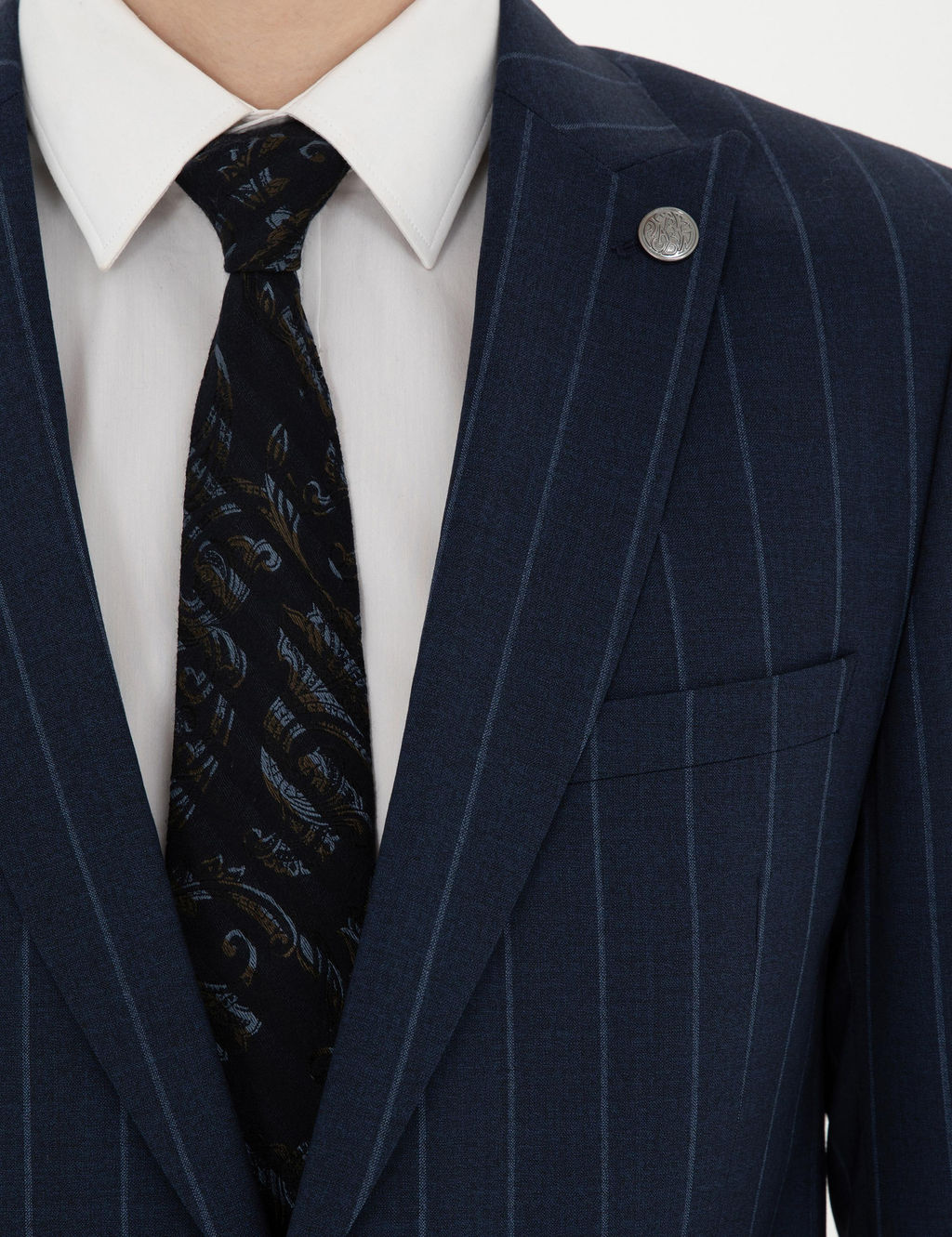 Lacivert Ex. Slim Fit _izgili Y_n Tak_m Elbise