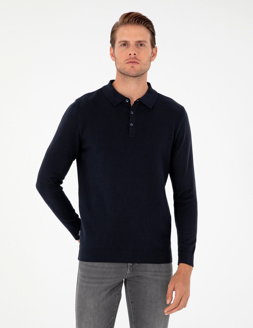 Lacivert Slim Fit D__meli Polo Yaka Triko Kazak