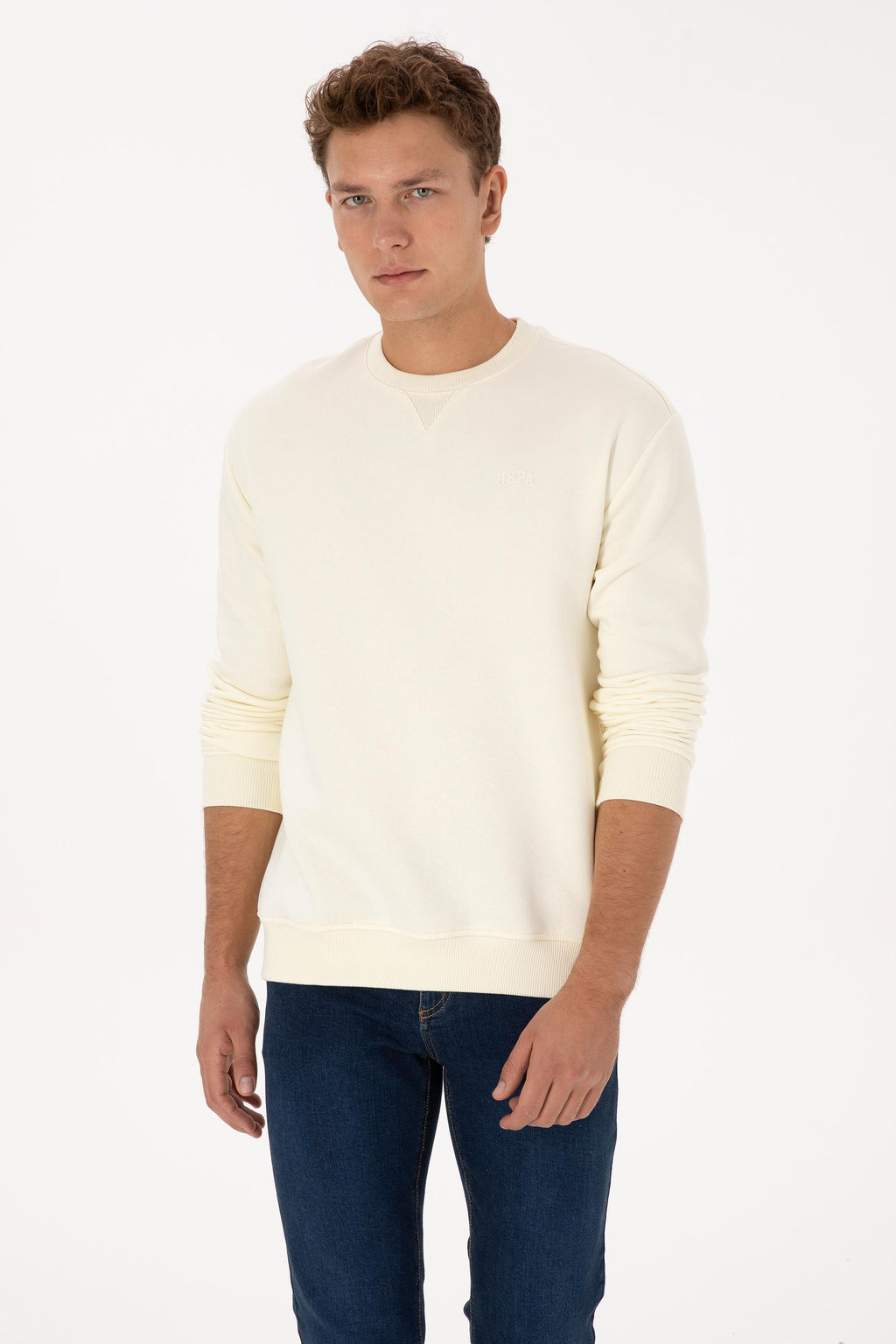 Erkek Krem Basic Sweatshirt - U.s. polo assn фото 3