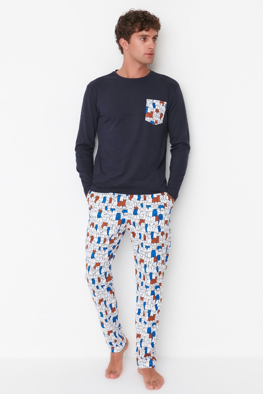 TRENDYOL MAN Cok Renkli Regular Fit Bask?l? %100 Pamuk Pijama Tak?m? TMNAW22PT1072 - Trendyolmilla фото 3
