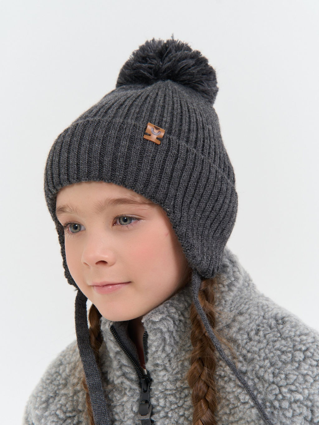 Шапка из смесовой шерсти Графит на завязках - Bungly фото 4