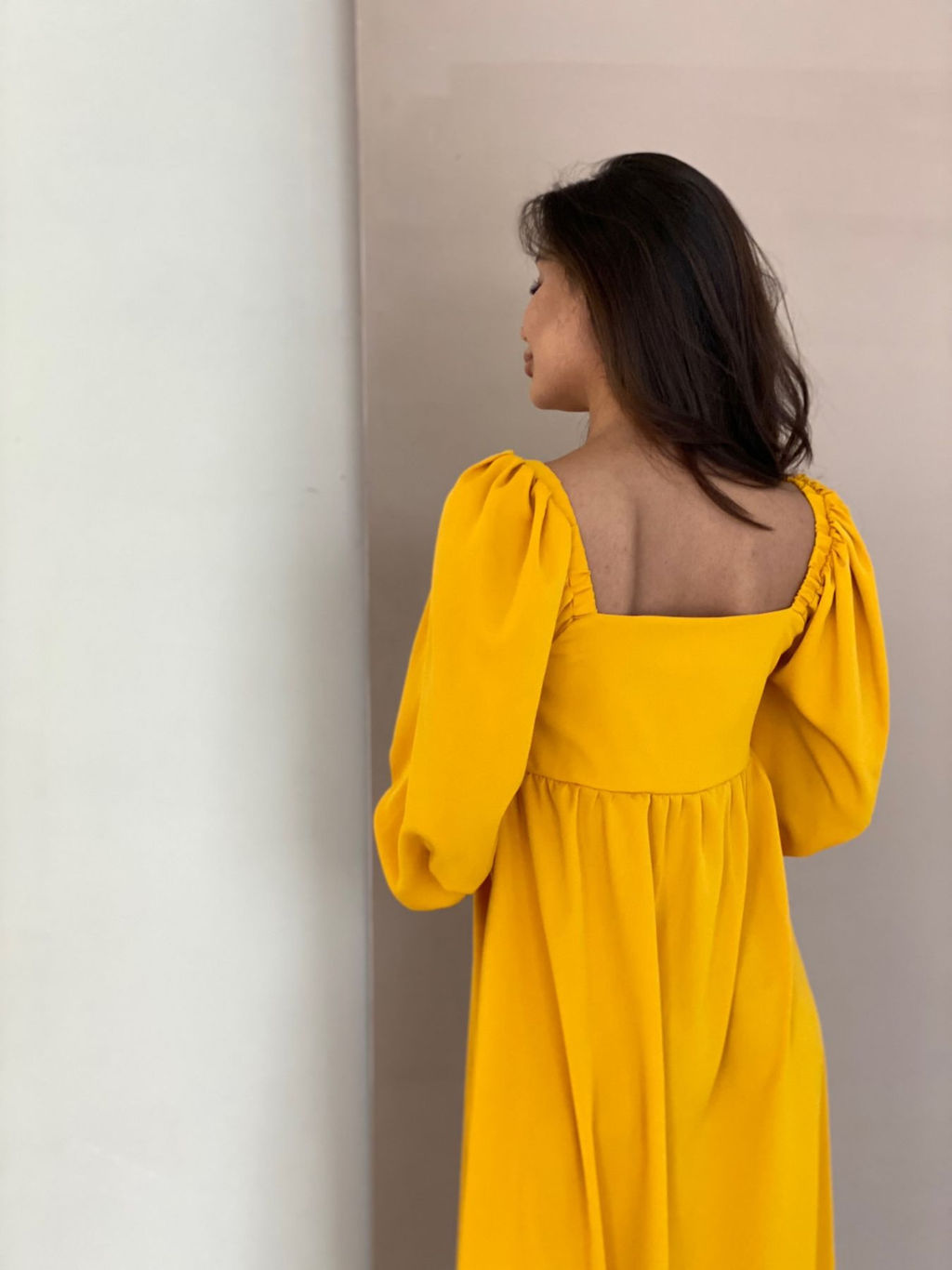 Платье-миди с пышными рукавами в цвете манго - Martichelli фото 65