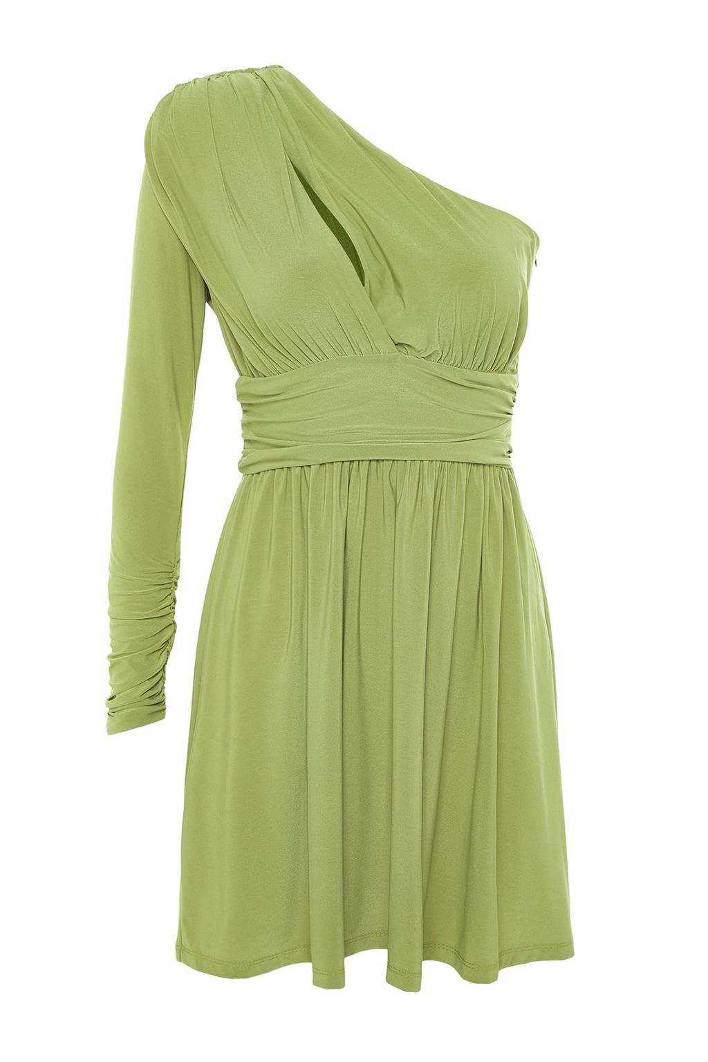 Trendyolmilla Ac?k Yesil A-Kesim Pencere/Cut Out Detayl? Orme K?sa S?k Abiye Elbise TPRSS23EL00032 фото 6