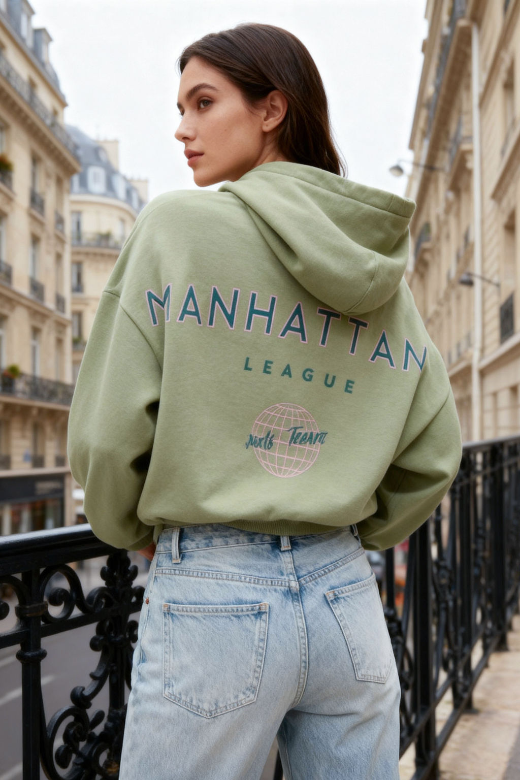 Mint S?rt Bask? Detayl? Kapusonlu Kal?n Ici Polarl? Orme Sweatshirt TWOAW22SW0711