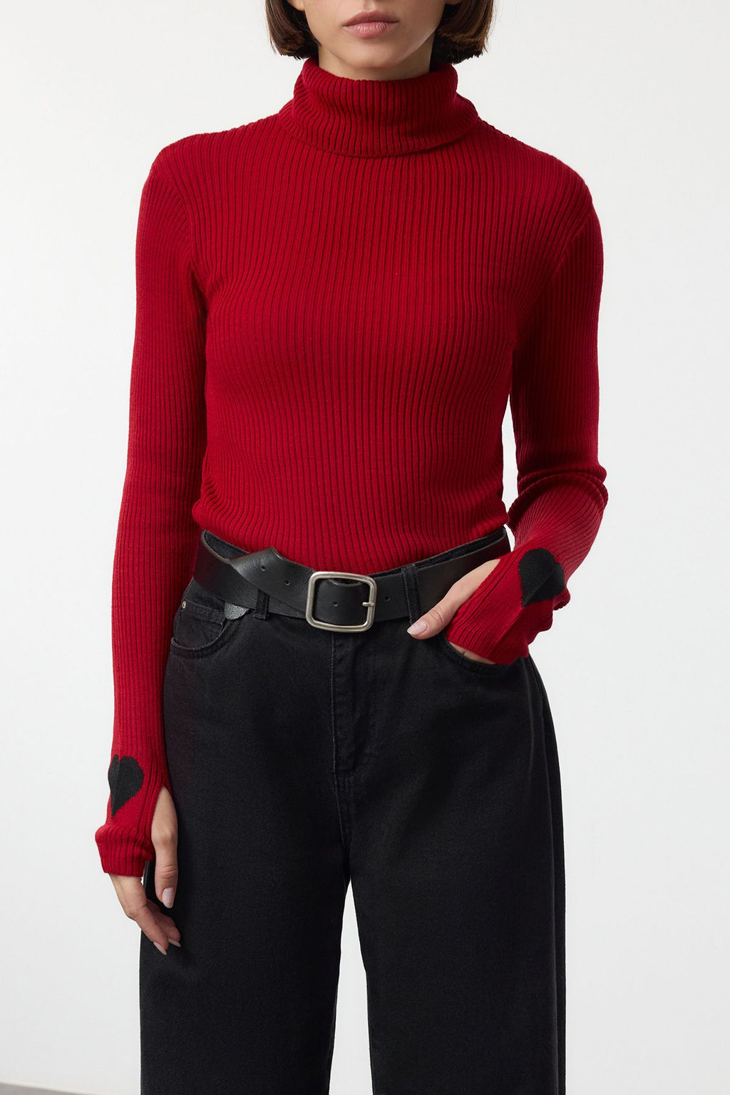 Siyah Dik Yaka Kol Detayl? Triko Kazak TEDAW25KZ00034 - Trendyolmilla фото 5