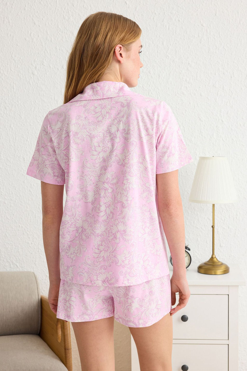 Trendyolmilla Lacivert %100 Pamuklu Etnik Desenli Sortlu Orme Pijama Tak?m? THMSS25PT00098  фото 6
