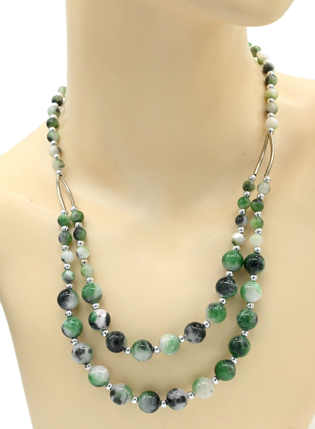 Колье двойное шарики 6-10мм, цв.жадеит, 50см