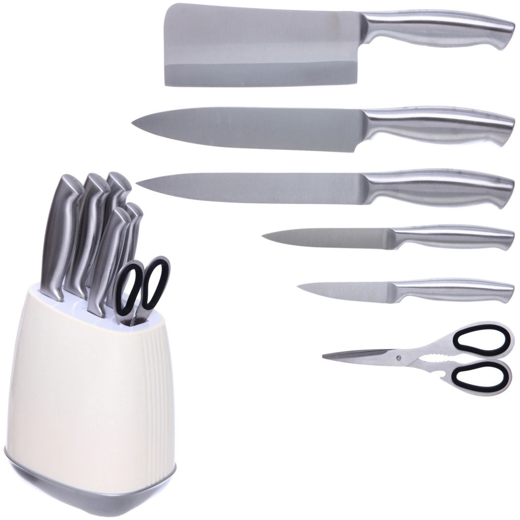 Набор ножей "SHEF" 7предметов (5ножей+ножницы+подставка), молочный